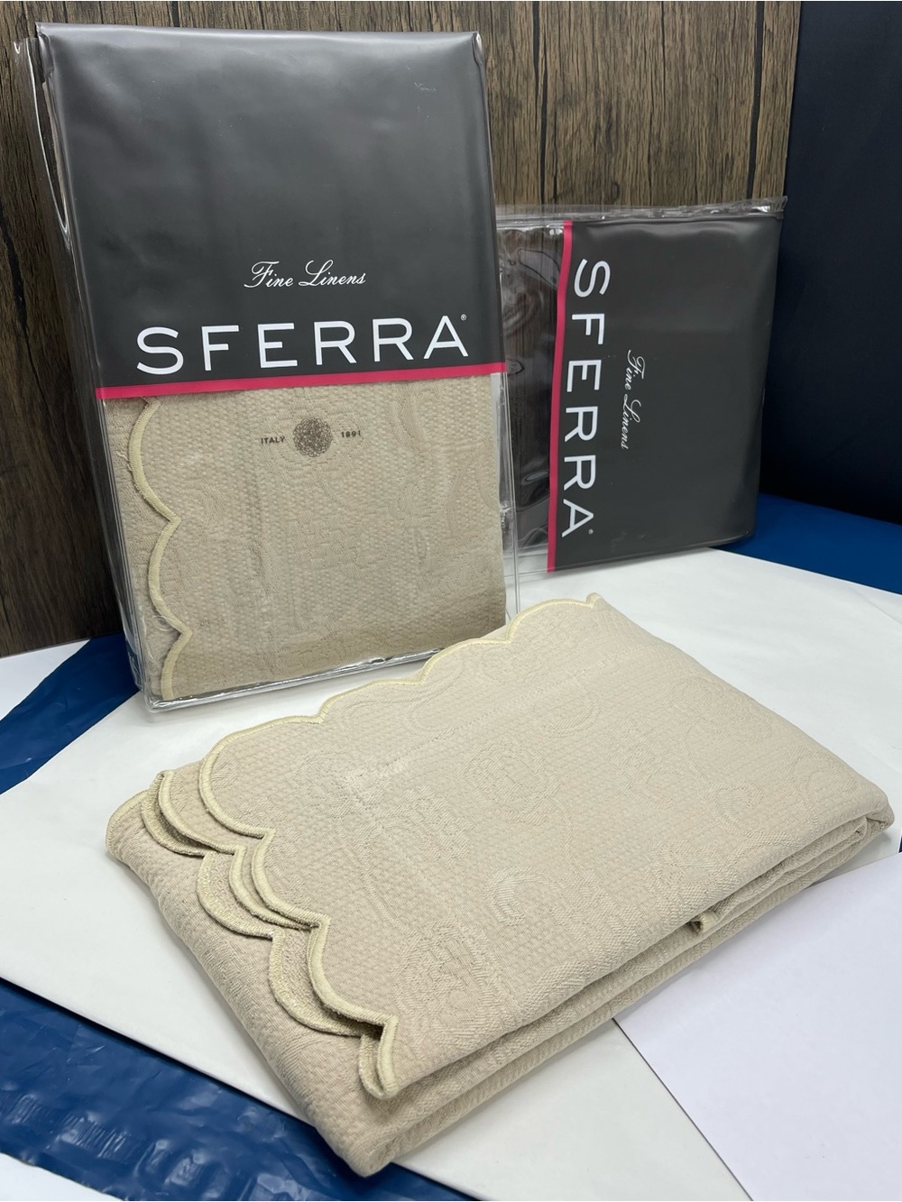 Sferra Alice King Sham Two Piece Set Mushroom Egyptian Cotton Scallop Edge